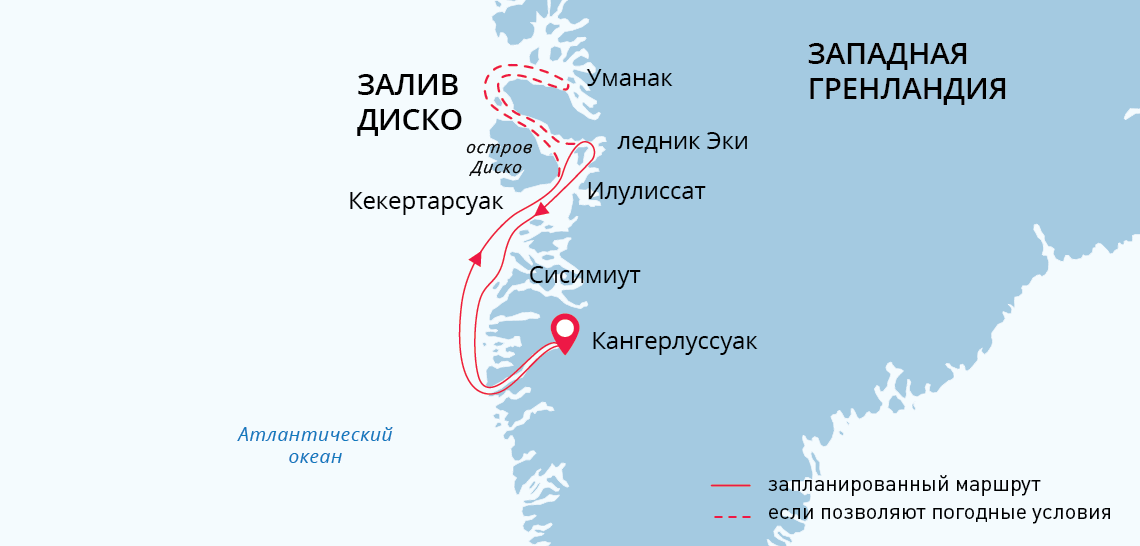 Карта маршрута Западная Гренландия и Бухта Диско
